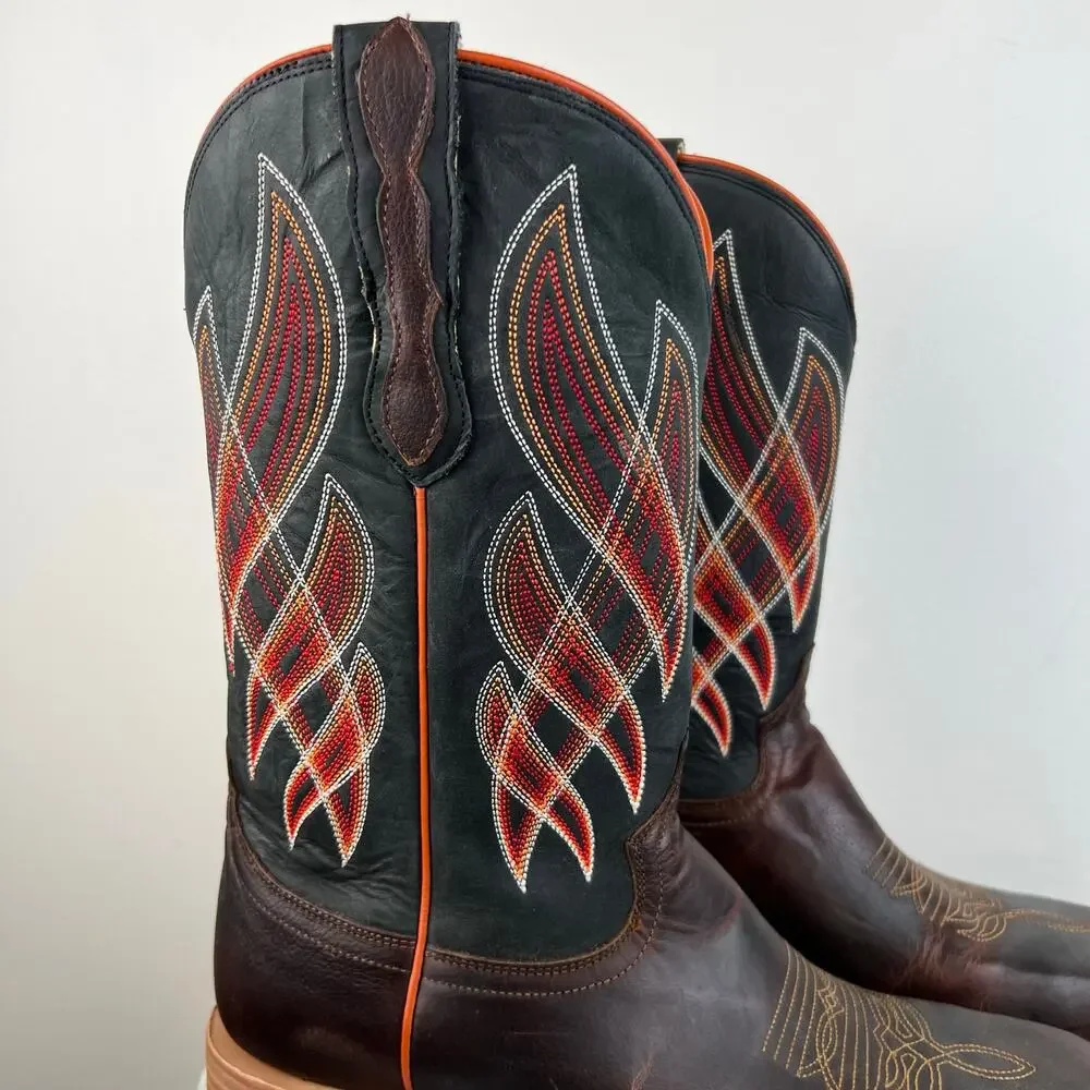 Men's Capitan Boots Guthrie Brown Leather Square Toe Western Boots 3093 (Sz 10D)